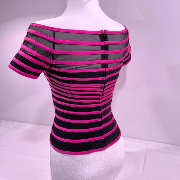 💗 Black Mesh/Pink Satin Striped Top • JS Collections - Picture 4 of 16